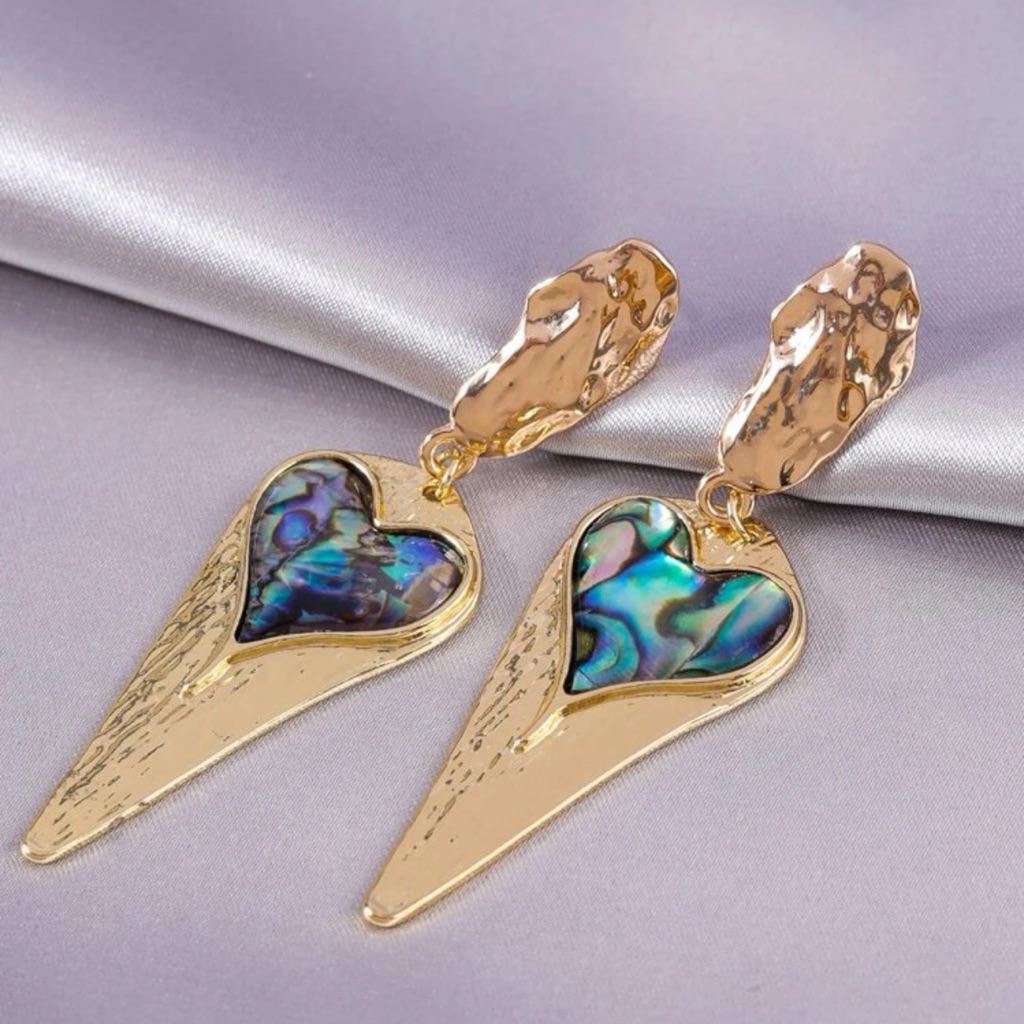 Lovely Bevelled Metallic Tassel Dark Rainbow Mother Of Pearl Large Studs 55$